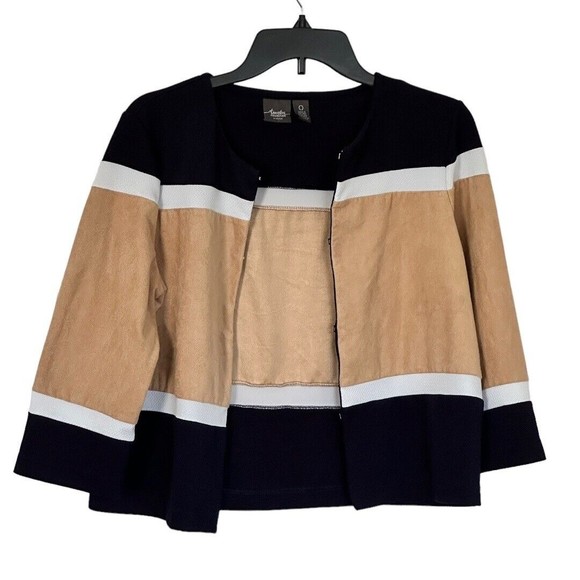 Chico’s Travelers Faux Suede Color Block Cardigan Size Small - Picture 2 of 11